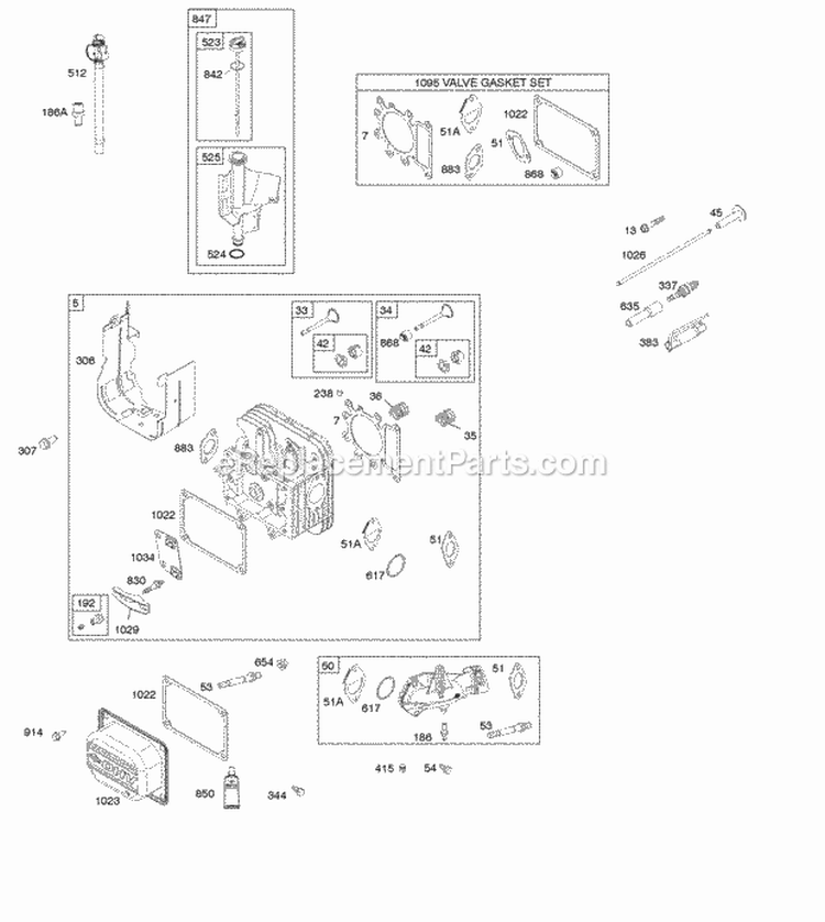 Cylinder Head Gasket Set-Valve Lubrication Valves Diagram and Parts List for 31A507-0111-B1  Briggs and Stratton Engine